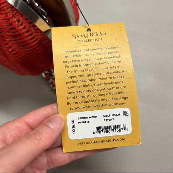 Patricia Nash Purse Spring Red Wicker Melfi Clam Lock Papaya Chain Strap Bag NWT - Picture 5 of 7